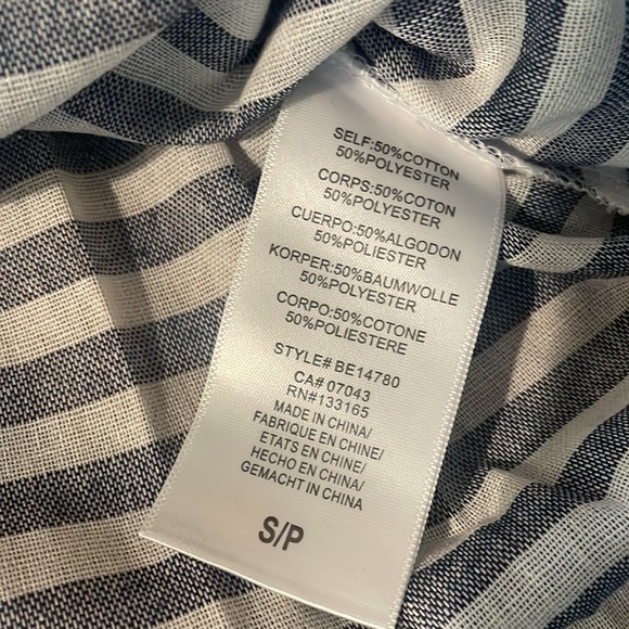 Linen type blue and cream striped square neck shirt - Picture 4 of 5